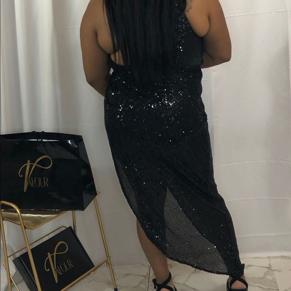 Black sequin one shoulder dress - Picture 5 of 7